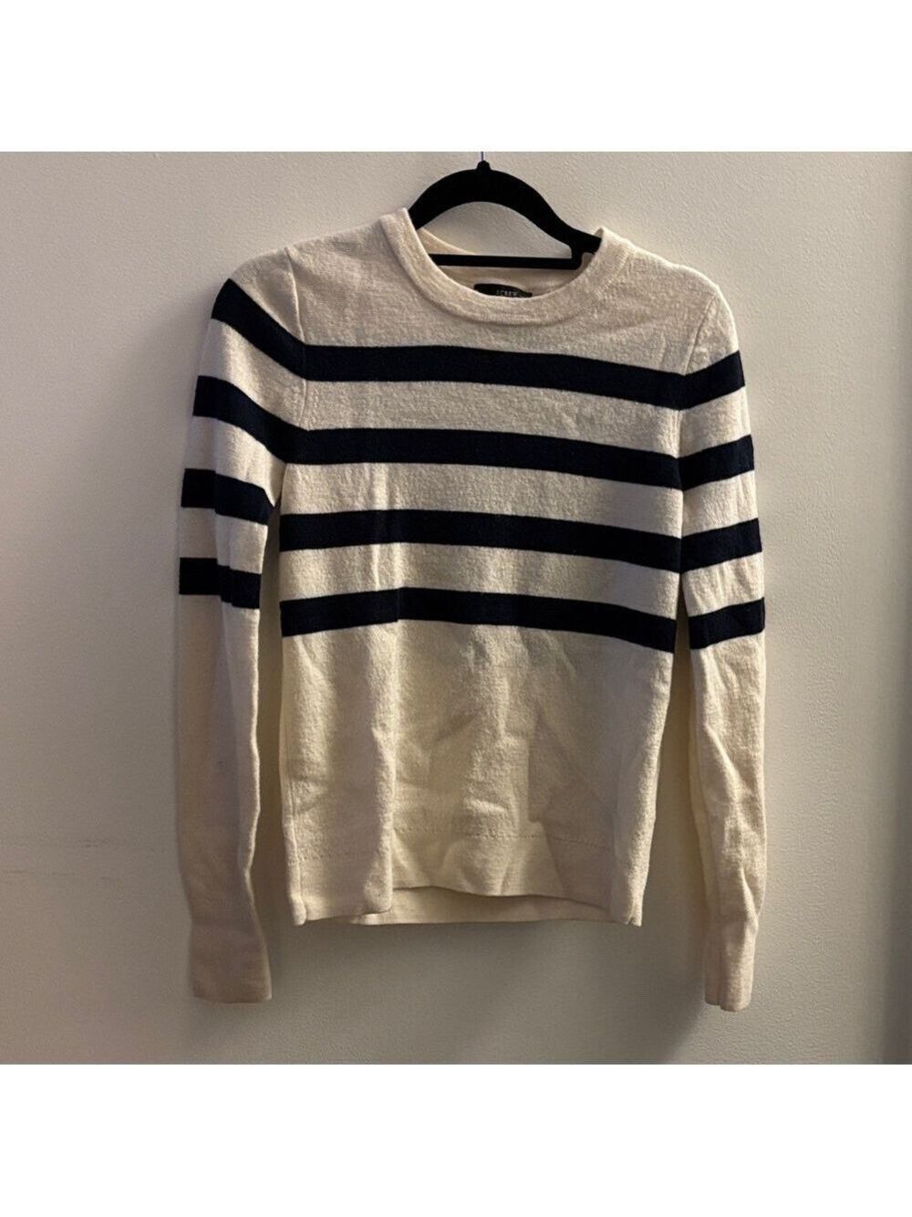 J. Crew Women's Navy and Cream Striped Sweater